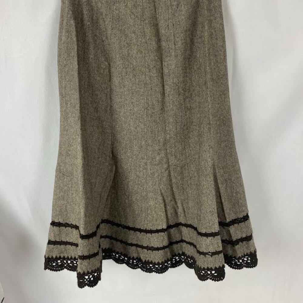 Talbots Brown Tweed Wool Blend Crochet Hem Academia Cottage Core full Midi Skirt - Picture 5 of 9
